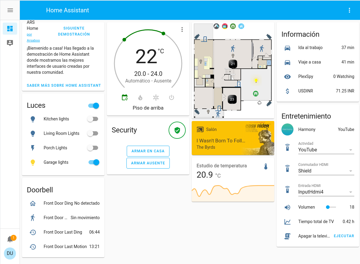 Interfaz de Home Assistant para la gestión de dispositivos