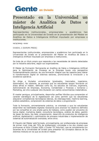 Presentado en la Universidad un máster de Analítica de Datos e Inteligencia Artificial